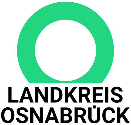 Ein grünes Kreis-Design oben, darunter steht der Text "Landkreis Osnabrück" in schwarzer Schrift auf weißem Hintergrund.